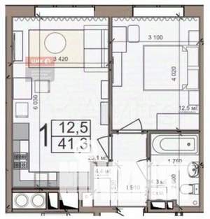 1-к квартира, вторичка, 43м2, 14/25 этаж