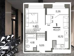 1-к квартира, вторичка, 40м2, 16/26 этаж