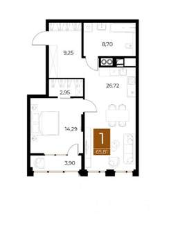 1-к квартира, вторичка, 66м2, 4/9 этаж