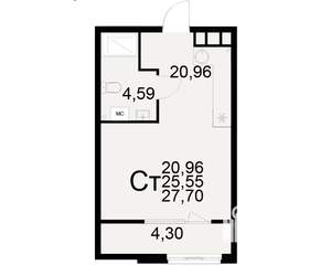 1-к квартира, вторичка, 26м2, 12/21 этаж