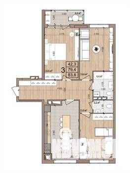 3-к квартира, вторичка, 84м2, 12/17 этаж