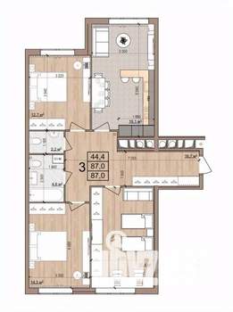 3-к квартира, вторичка, 87м2, 2/17 этаж