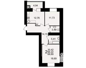 2-к квартира, вторичка, 66м2, 2/15 этаж