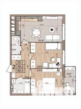 2-к квартира, вторичка, 62м2, 16/17 этаж