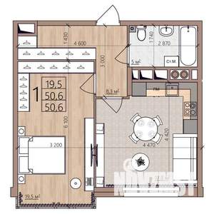 1-к квартира, вторичка, 51м2, 3/9 этаж
