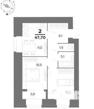 2-к квартира, вторичка, 48м2, 12/16 этаж
