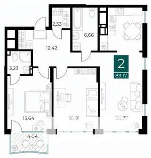 2-к квартира, вторичка, 89м2, 8/9 этаж