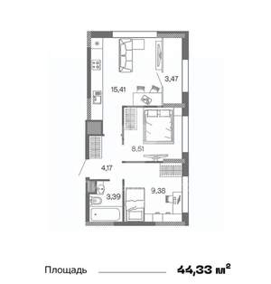 2-к квартира, вторичка, 44м2, 15/25 этаж