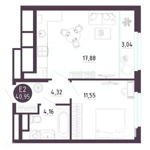 1-к квартира, вторичка, 41м2, 13/19 этаж