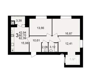3-к квартира, вторичка, 81м2, 14/15 этаж