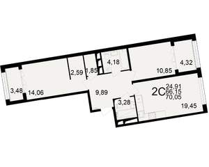 2-к квартира, вторичка, 66м2, 11/25 этаж