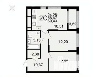 2-к квартира, вторичка, 60м2, 21/26 этаж