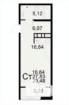 1-к квартира, вторичка, 29м2, 17/22 этаж