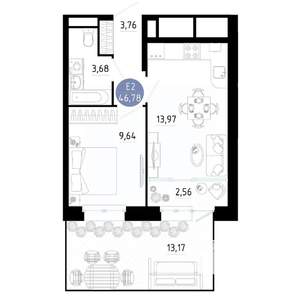 1-к квартира, вторичка, 47м2, 1/25 этаж