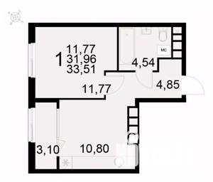 1-к квартира, вторичка, 34м2, 8/22 этаж
