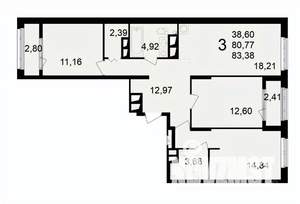 3-к квартира, вторичка, 83м2, 20/24 этаж