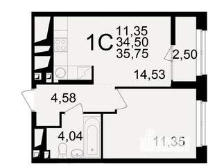 1-к квартира, вторичка, 35м2, 4/25 этаж
