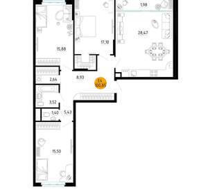 3-к квартира, вторичка, 101м2, 8/25 этаж