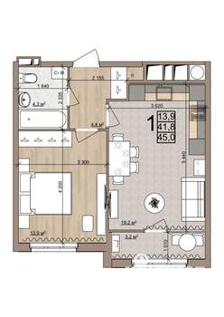 1-к квартира, вторичка, 45м2, 2/25 этаж
