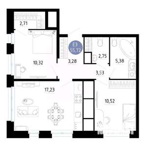 2-к квартира, вторичка, 56м2, 7/20 этаж