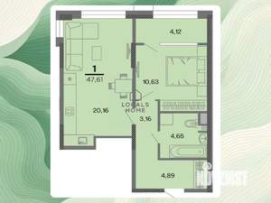 1-к квартира, вторичка, 48м2, 4/22 этаж