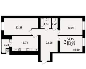3-к квартира, вторичка, 100м2, 15/15 этаж