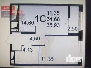 1-к квартира, строящийся дом, 36м2, 16/25 этаж