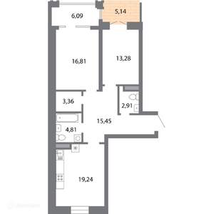 2-к квартира, вторичка, 80м2, 1/6 этаж