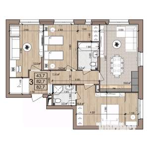 3-к квартира, строящийся дом, 83м2, 2/25 этаж
