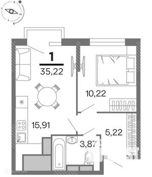 1-к квартира, вторичка, 35м2, 11/17 этаж