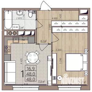 1-к квартира, вторичка, 48м2, 2/8 этаж