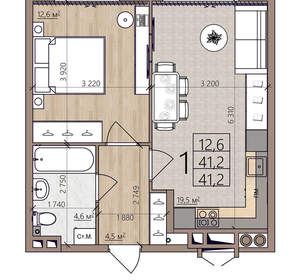 1-к квартира, вторичка, 41м2, 4/8 этаж