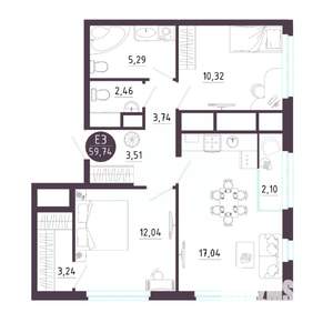 2-к квартира, вторичка, 60м2, 3/18 этаж