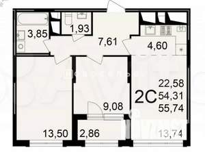 2-к квартира, вторичка, 57м2, 5/25 этаж
