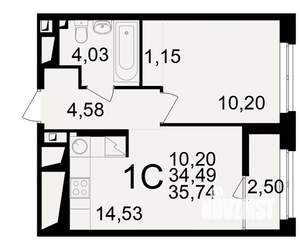 1-к квартира, вторичка, 34м2, 19/25 этаж