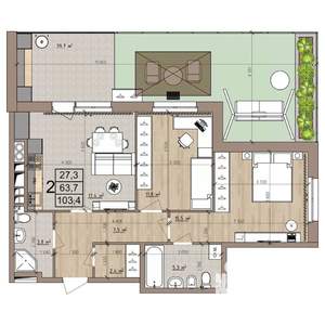 2-к квартира, строящийся дом, 103м2, 1/8 этаж
