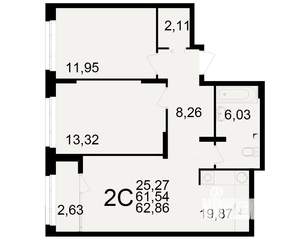2-к квартира, вторичка, 62м2, 12/25 этаж