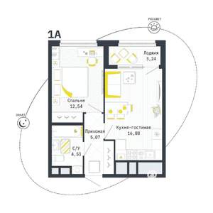 1-к квартира, строящийся дом, 41м2, 15/25 этаж