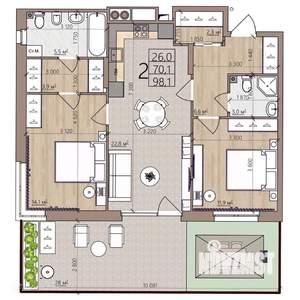 2-к квартира, вторичка, 98м2, 1/9 этаж