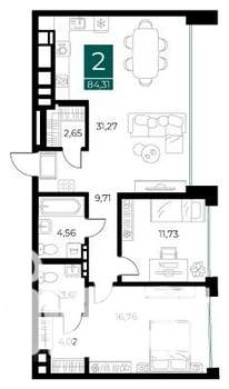 2-к квартира, вторичка, 84м2, 7/13 этаж