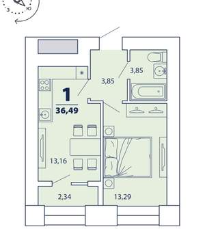 1-к квартира, вторичка, 35м2, 4/16 этаж