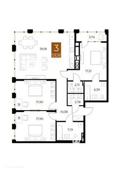 3-к квартира, вторичка, 125м2, 2/9 этаж