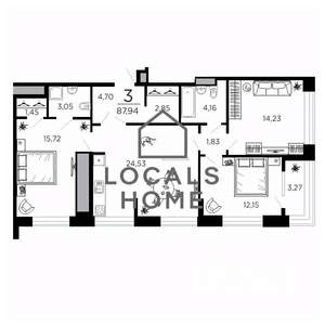3-к квартира, вторичка, 88м2, 19/19 этаж
