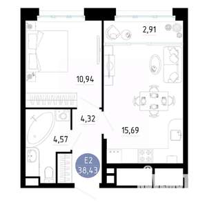 1-к квартира, вторичка, 38м2, 12/25 этаж