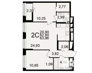 2-к квартира, вторичка, 63м2, 15/25 этаж