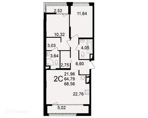 2-к квартира, вторичка, 69м2, 11/11 этаж
