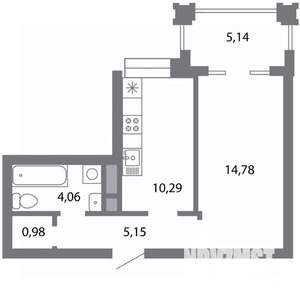 1-к квартира, строящийся дом, 38м2, 5/5 этаж