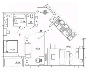 2-к квартира, вторичка, 75м2, 16/26 этаж