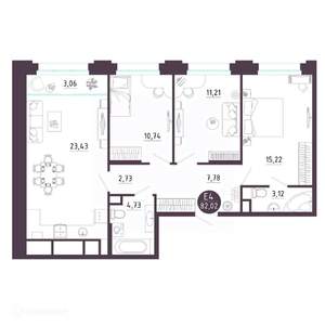3-к квартира, вторичка, 82м2, 5/19 этаж