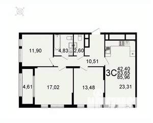 3-к квартира, вторичка, 86м2, 16/26 этаж